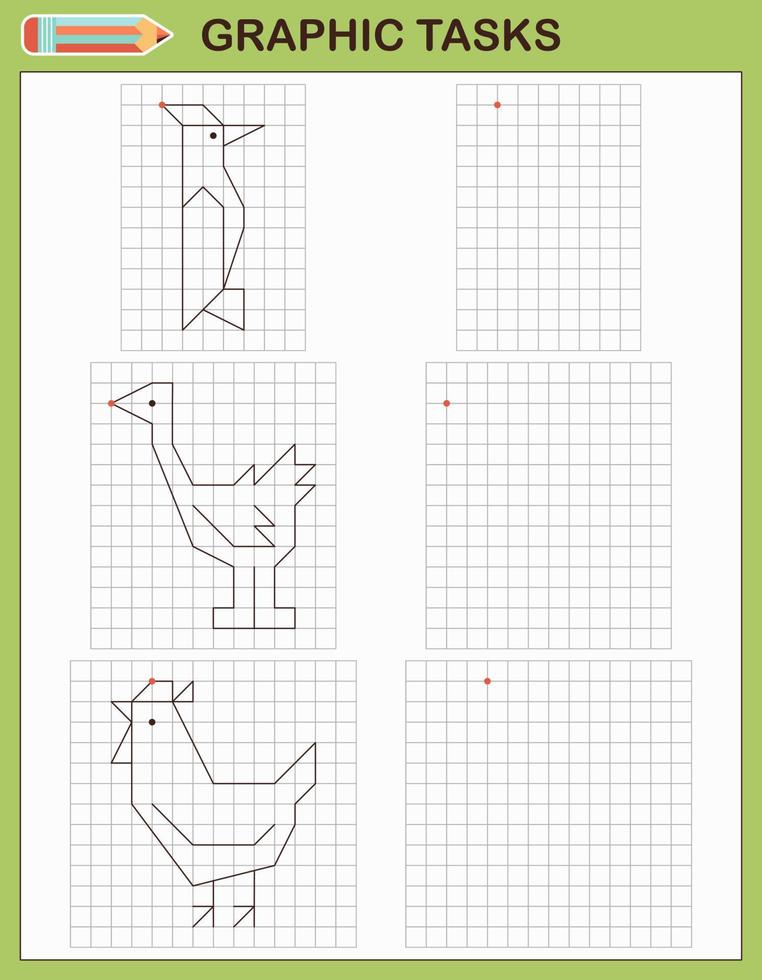 Grafikaufgaben nach Zellen. Lernspiele für Kinder vektor