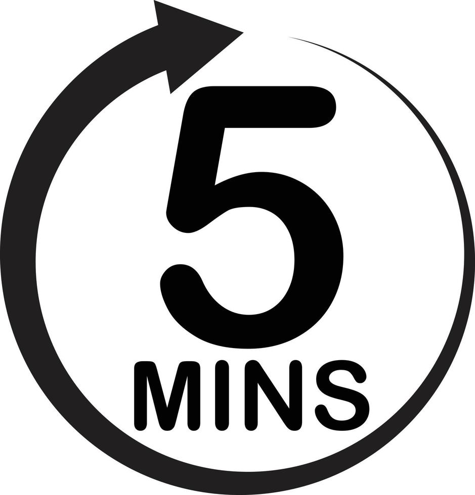 Fünf-Minuten-Symbol auf weißem Hintergrund. 5 Minuten Zeichen. alle 5 Minuten Zeichen. flacher Stil. vektor