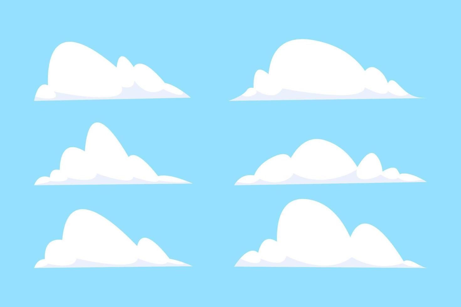 tecknad serie moln isolerat på blå himmel panorama vektor samling uppsättning