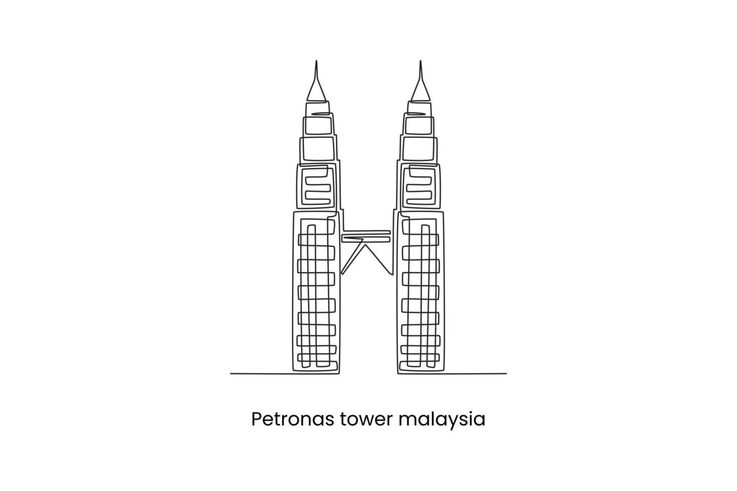 kuala lumpur, malaysia - 24. august 2022 fortlaufende einlinienzeichnung petronas twin towers in kuala lumpur malaysia. Landmarken-Konzept. einzeiliges zeichnen design vektorgrafik illustration. vektor