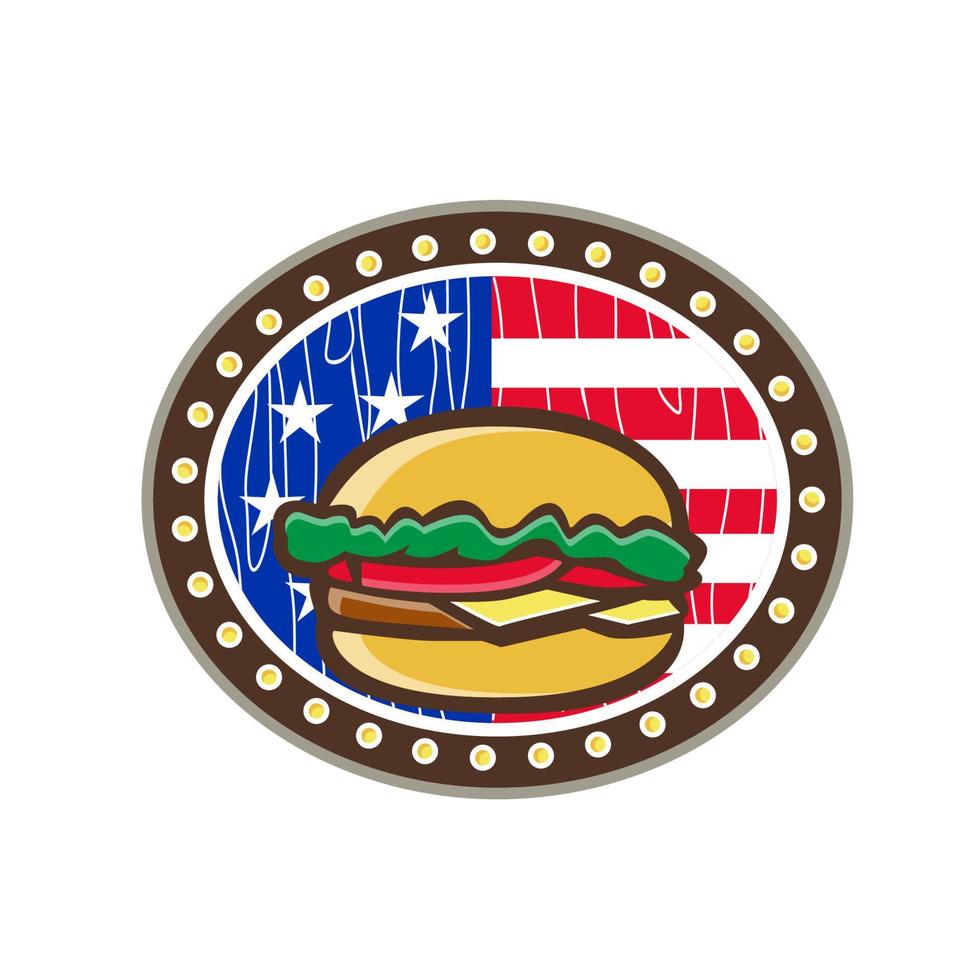 amerikanischer cheeseburger usa-flagge ovaler cartoon vektor