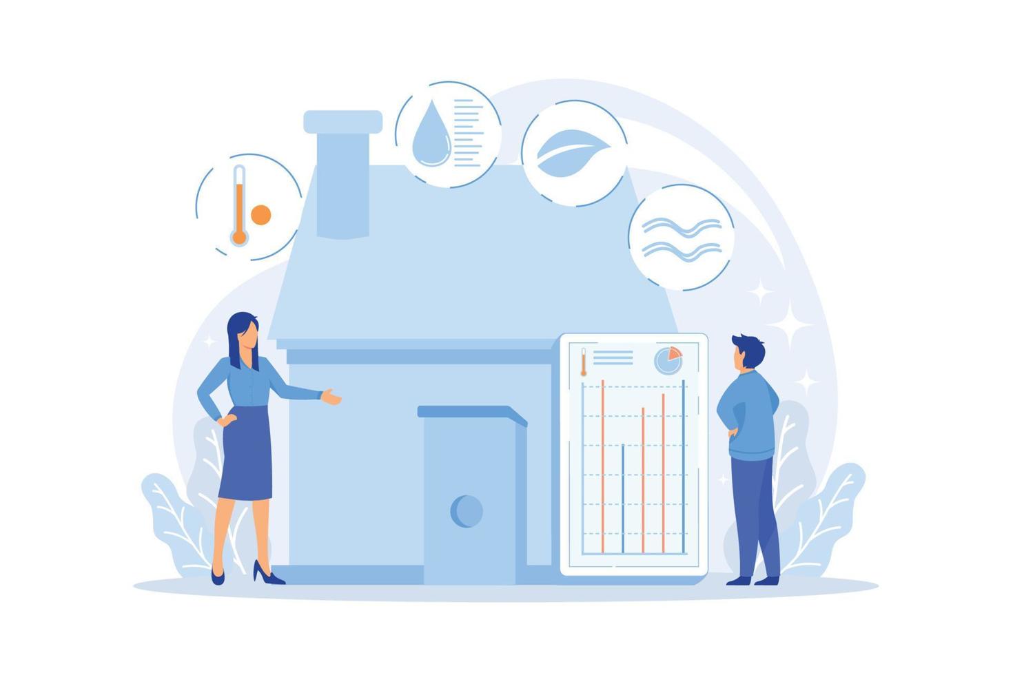 Hem automatisering systemet, domotik. luft kvalitet övervaka, smart Hem detektorer, luft filtrering systemet vektor illustration