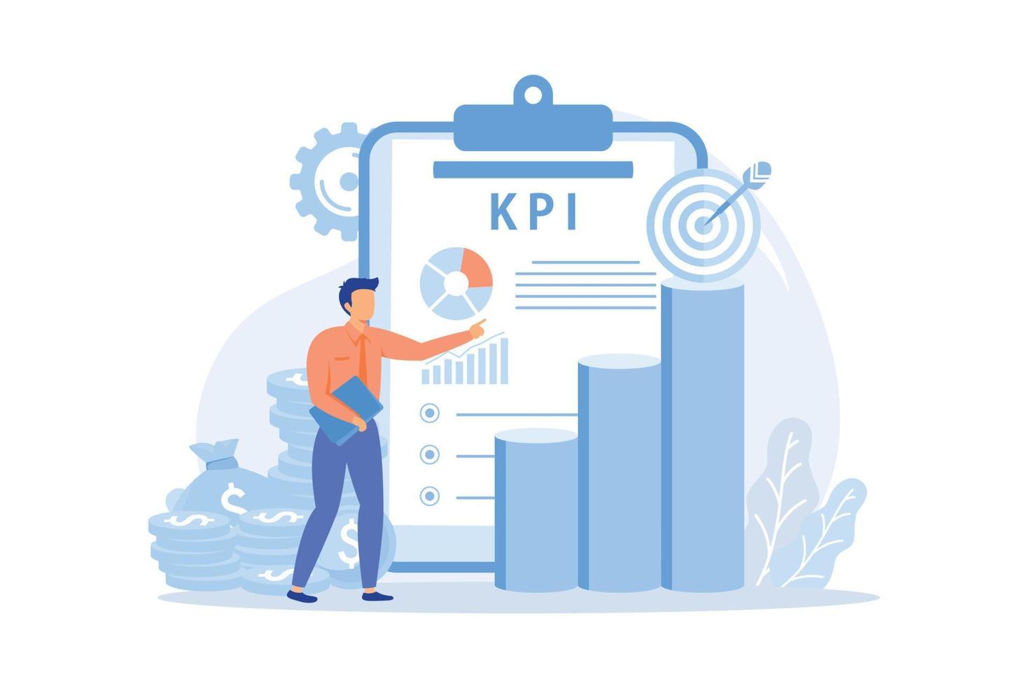 schlüsselleistungsindikator, erfolgsmessung, unternehmenswachstum, geschäftseffektivität, analysetool, finanzmanagement, kpi-flaches design moderne illustration vektor