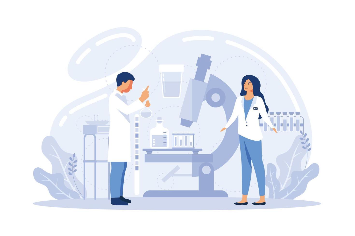 Medizinische Forschung, Labordiagnostik, Design und Entwicklung medizinischer Geräte, Biotechnologie und Wissenschaft, Chemieingenieurwesen, Laborausrüstung. vektor