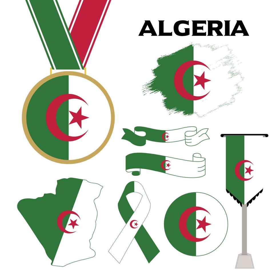 element samling med de flagga av algeriet design mall design vektor