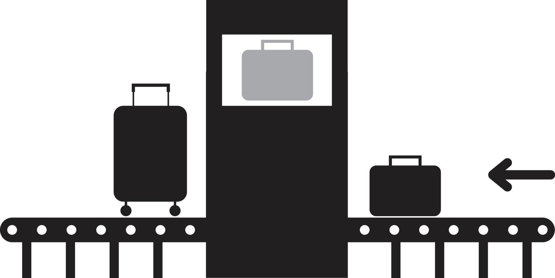 Flughafen-Gepäcksicherheitsscanner-Symbol auf weißem Hintergrund. Förderband am Flughafen-Scanner-Schild. Symbol für Flughafensicherheitsscanner. flacher Stil. vektor