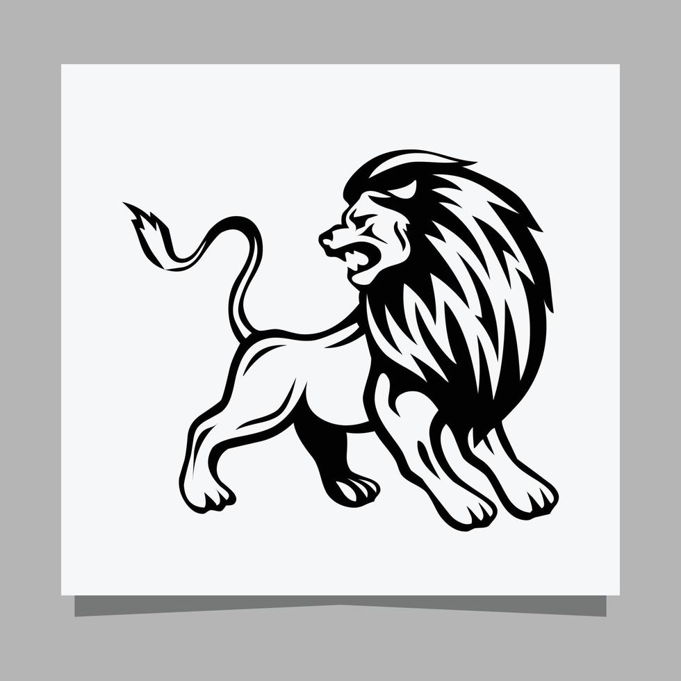 schwarzes Löwenlogo auf weißem Papier mit Schatten perfekt für Firmenlogos und Visitenkarten vektor