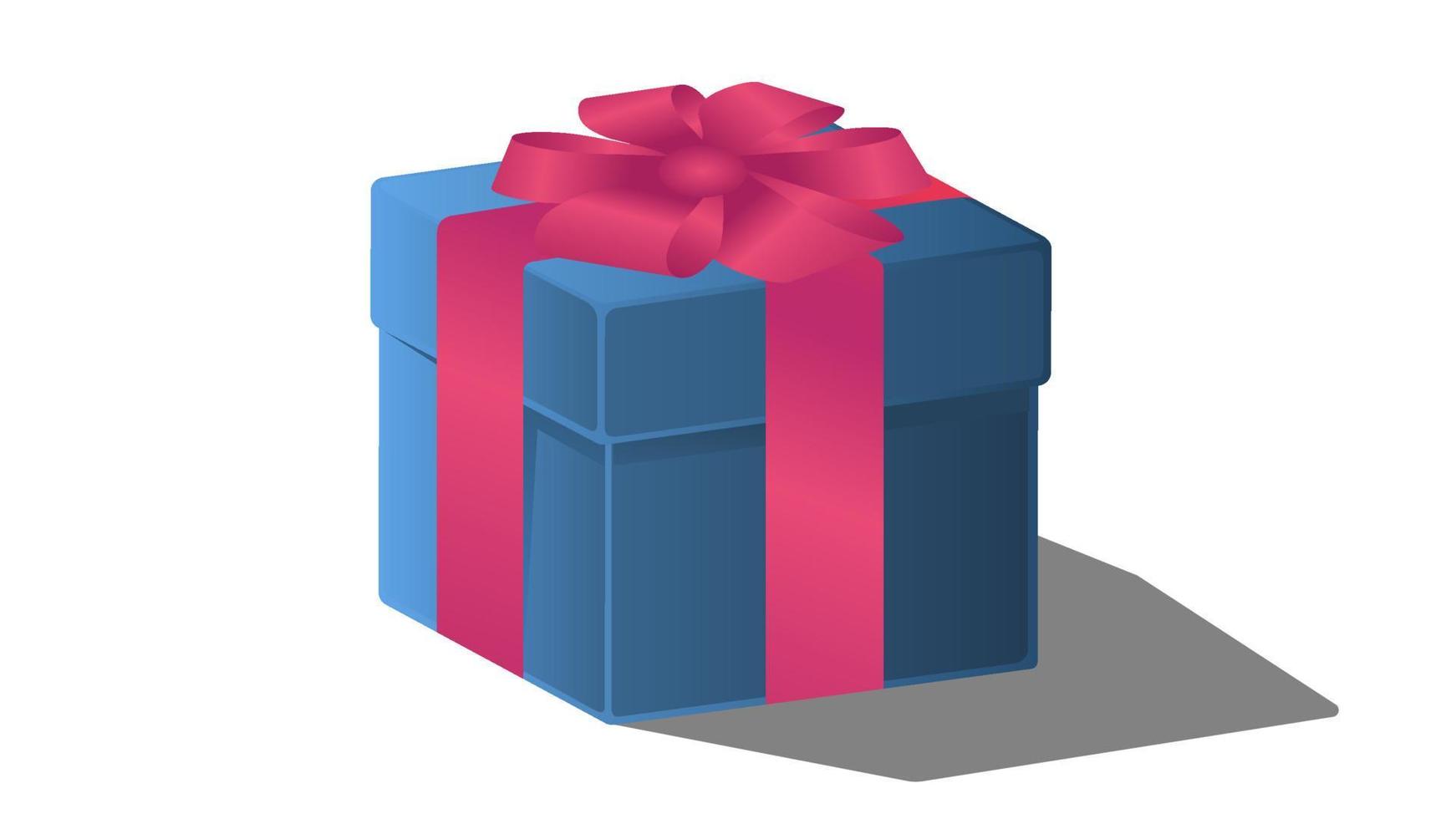 blaue Weihnachtsgeschenkbox mit rotem Band und Kastenschatten vektor
