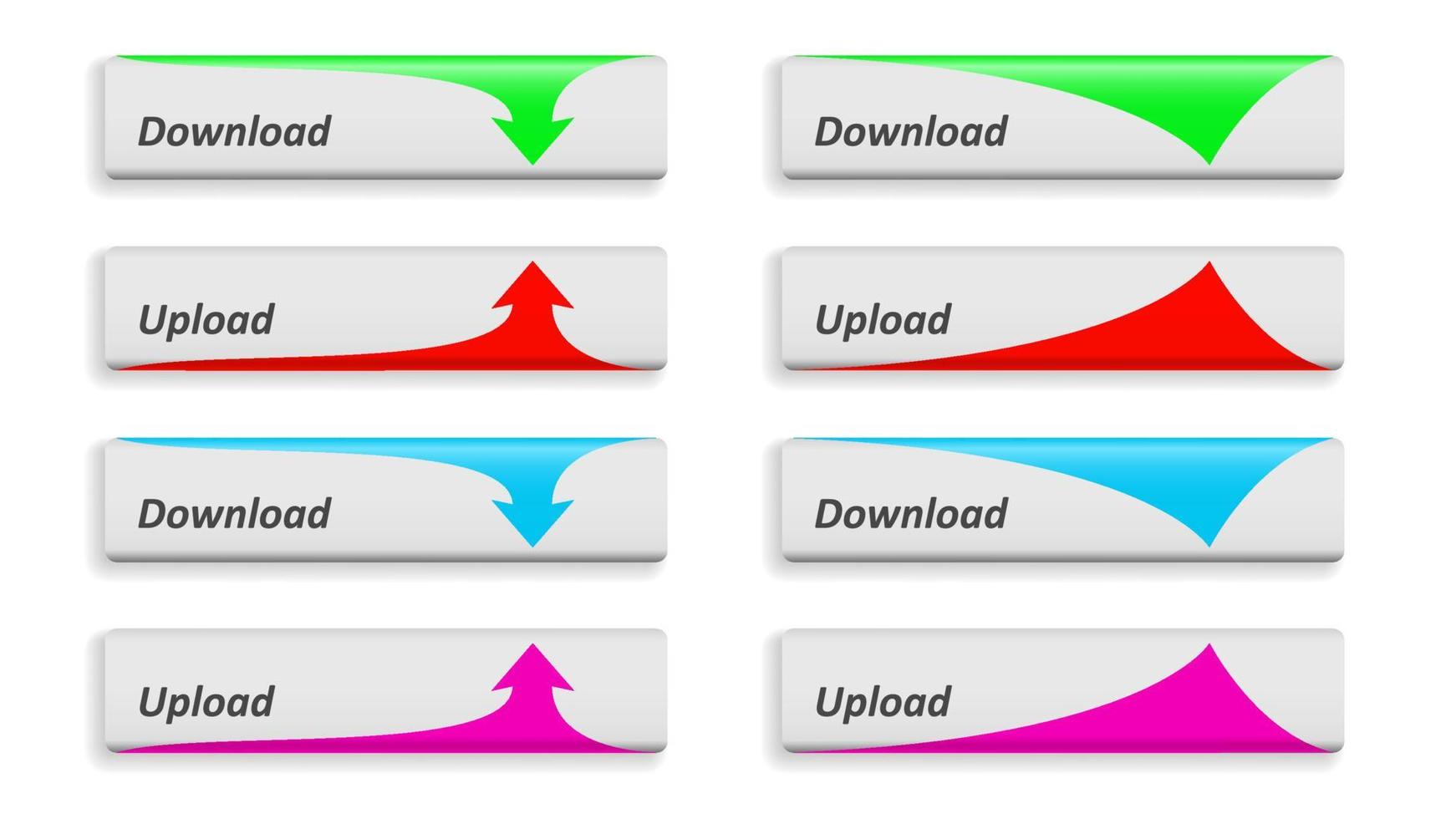 Reihe von farbigen Download- und Upload-Schaltflächen mit Pfeilen vektor