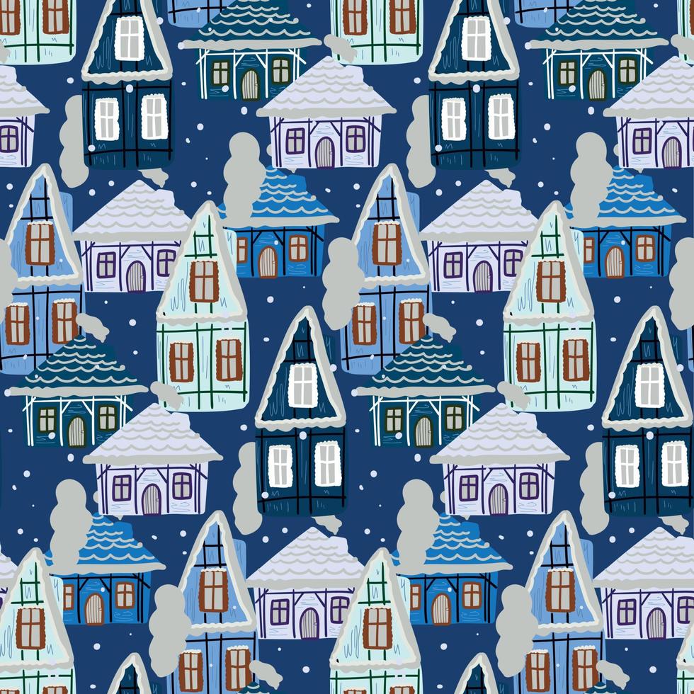Weihnachtshintergrund mit Häusern im Schnee. vektor