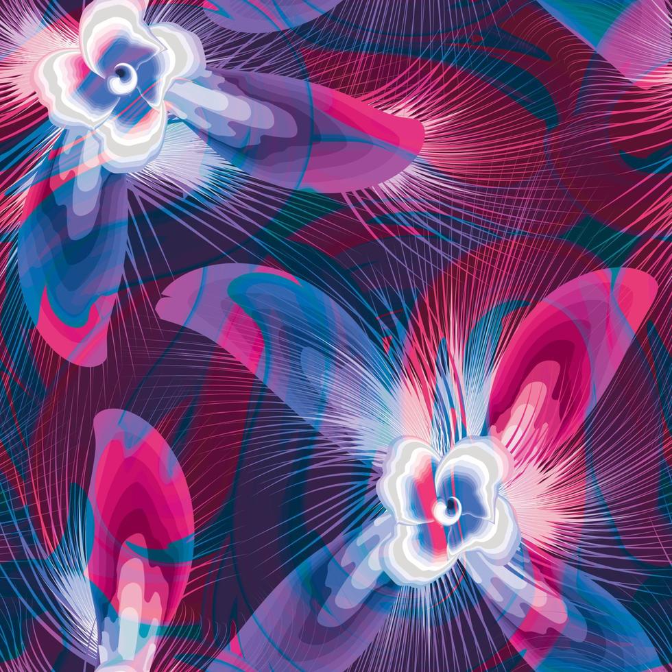 botanisk illustration sömlös mönster i färgrik stil på abstrakt bakgrund. blommig bakgrund. kontur teckning. mode design för textil- och tyg, omslag och tapet. exotisk tropikerna. vektor