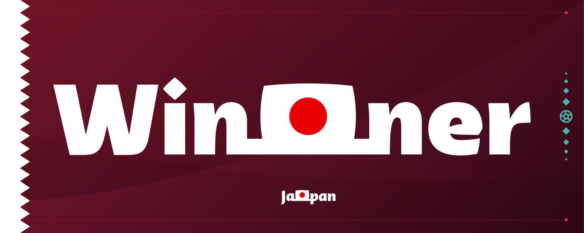 japan flagga med vinnare slogan på fotboll bakgrund. värld fotboll 2022 turnering vektor illustration