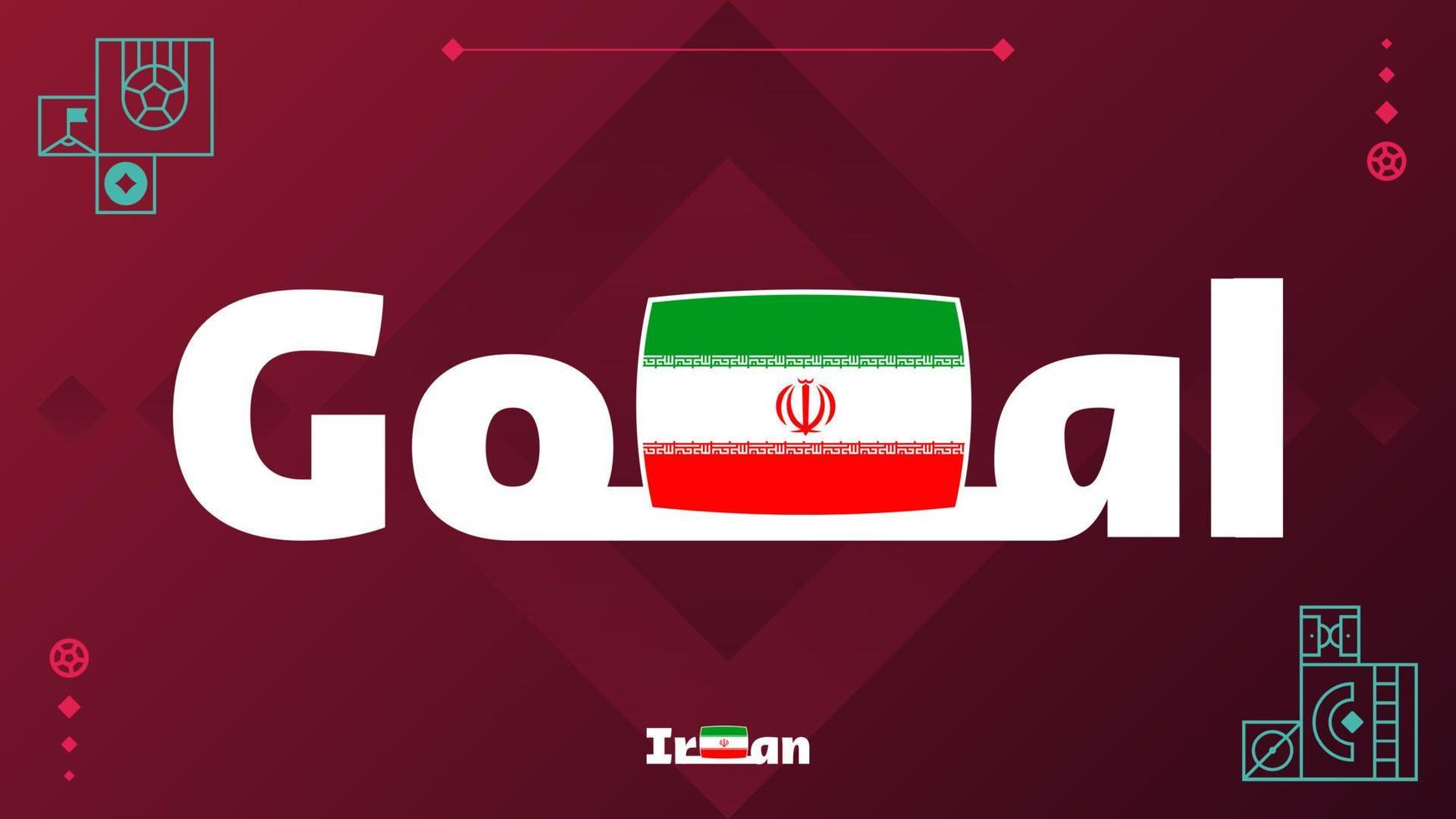 iran-flagge mit zielslogan auf turnierhintergrund. Weltfußball 2022 Vektorillustration vektor