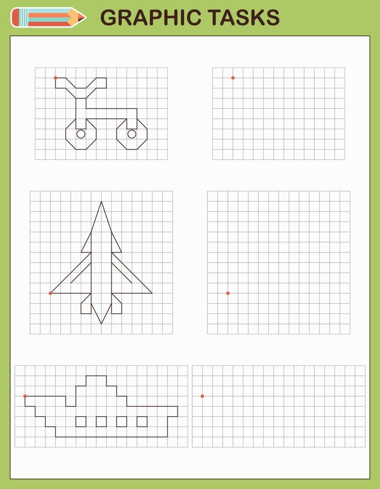 Grafikaufgaben nach Zellen. Lernspiele für Kinder vektor
