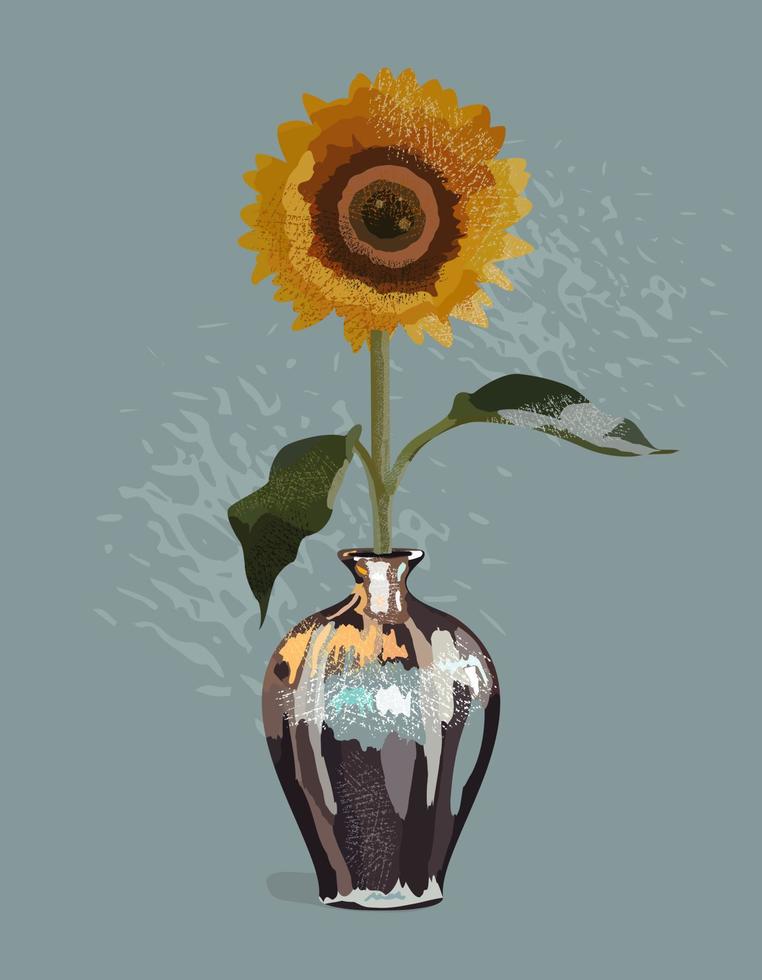 helle stilvolle kunst mit vase und schöner sonnenblume. modernes Blumenplakat. Vektor-Illustration vektor