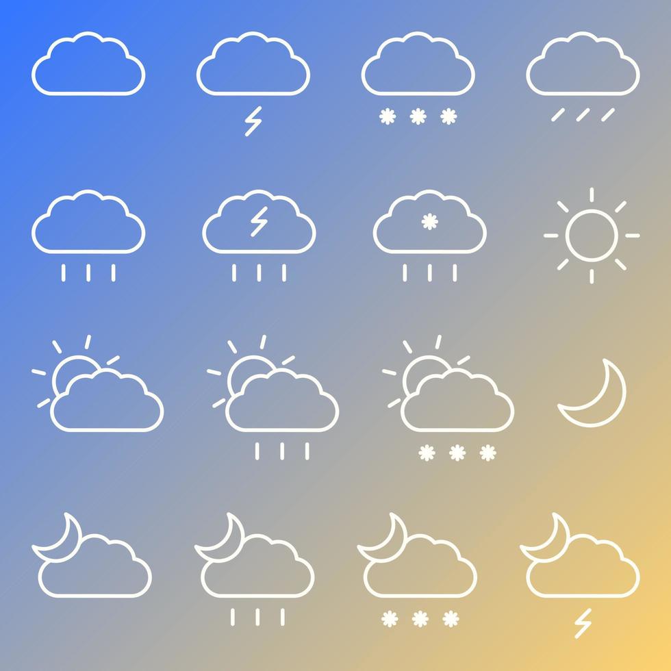 skizzieren Sie Web-Icons mit Wettervorhersage. Sammlung dünner Liniensymbole. moderne isolierte Symbole im flachen Stil auf Farbverlauf-Hintergrund. Vektor-Illustration. vektor