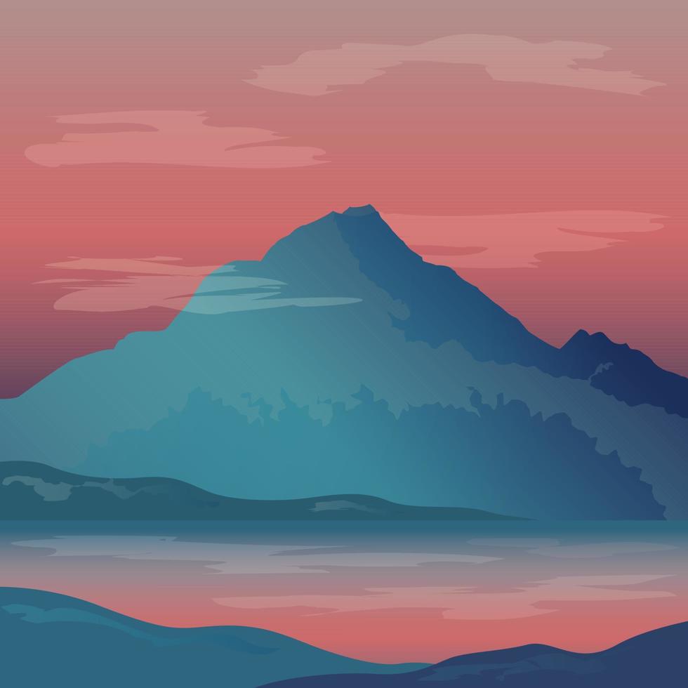 skön landskap med berg och sjö på soluppgång. skön landskap med berg. berg sjö panorama. vektor illustration