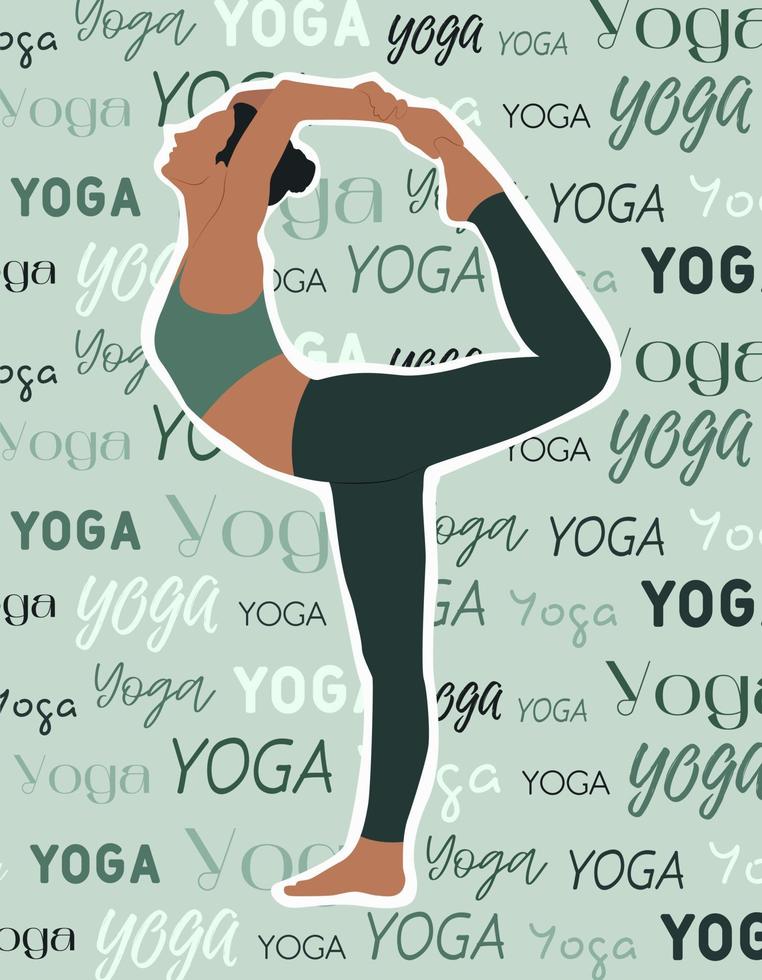 schönes Poster mit einer Frau, die Yoga praktiziert. Hintergrund mit Text in verschiedenen Schriftarten. moderne Illustration mit Yoga. Vektor-Illustration vektor