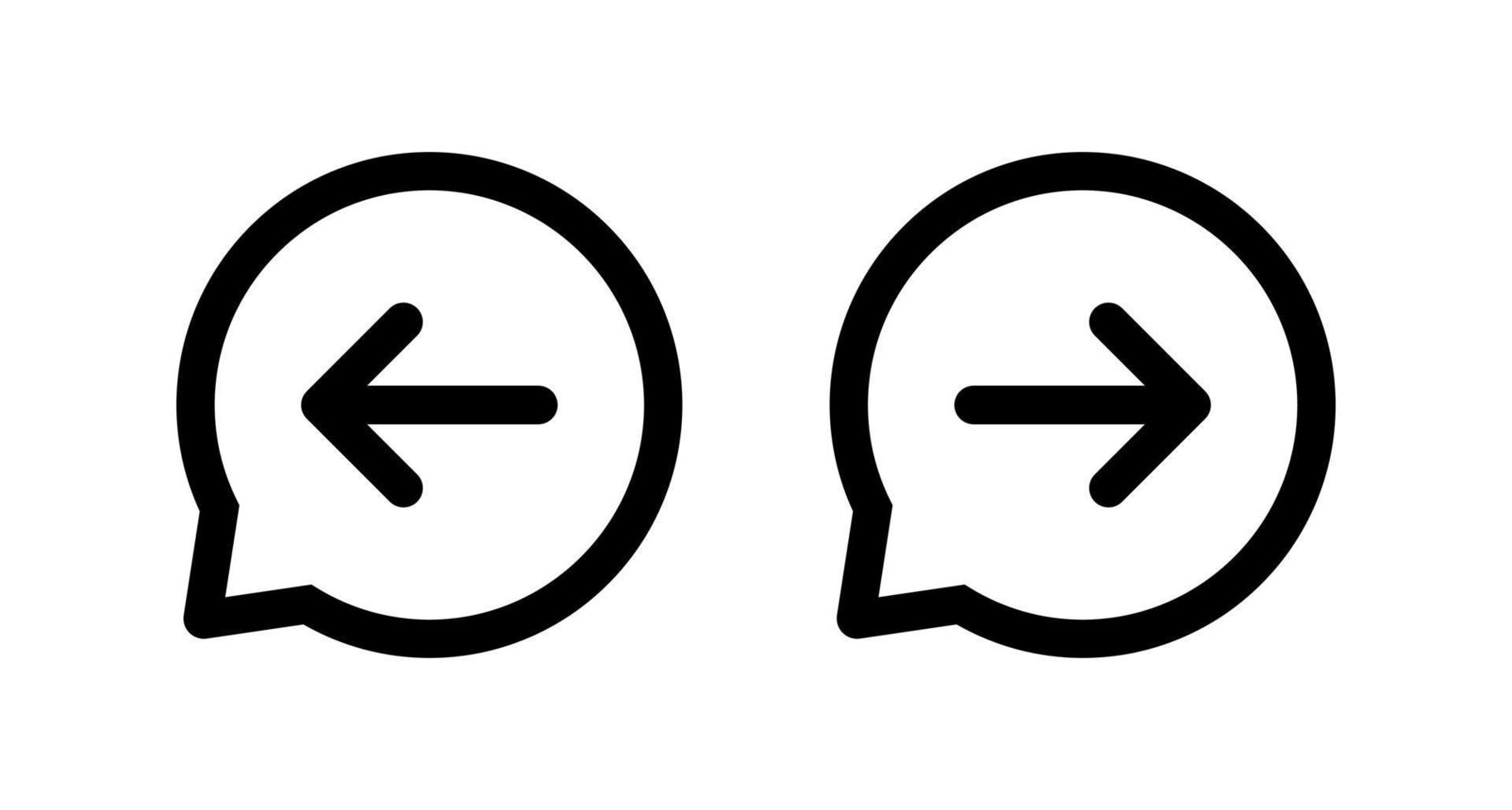 Rechts- und Linkspfeil-Symbolvektor in der Sprechblasenlinie abbiegen. Vorwärts- und Rückwärtszeichensymbol vektor