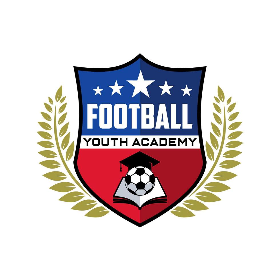 Logo-Abzeichen der Fußball-Jugendakademie isoliert auf weißem Hintergrund. Vektor