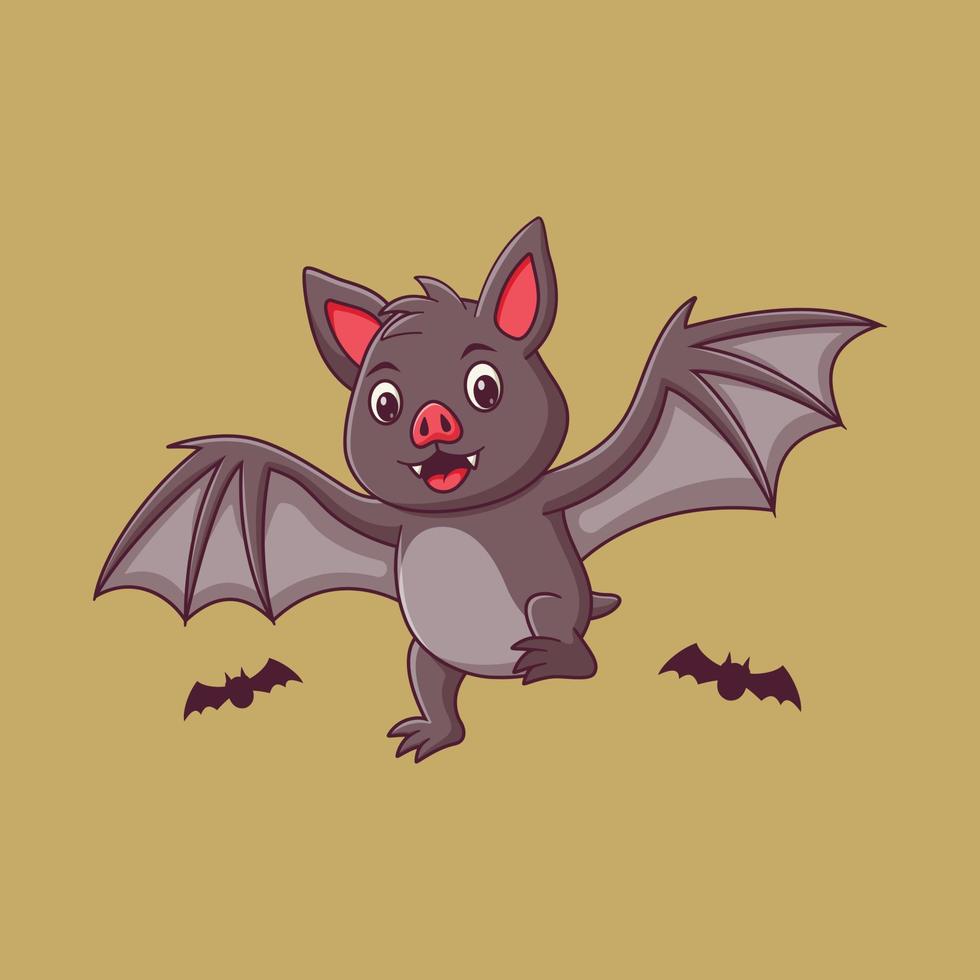 niedlicher fliegender fledermaus-cartoon. Fledermaus-Maskottchen-Zeichentrickfigur. Halloween-Icon-Konzept. flacher cartoon-stil geeignet für web-landingpage, banner, flyer, aufkleber, karte vektor