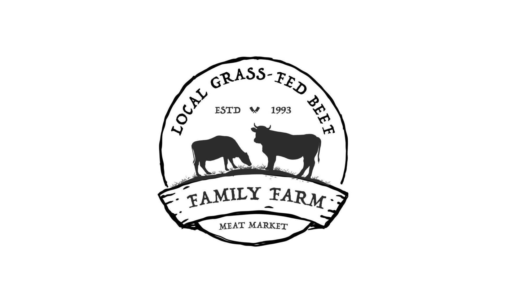 Familienfarm-Logo-Design. Emblem-Logo-Design für Rindfleischetiketten. Vektor-Illustration vektor