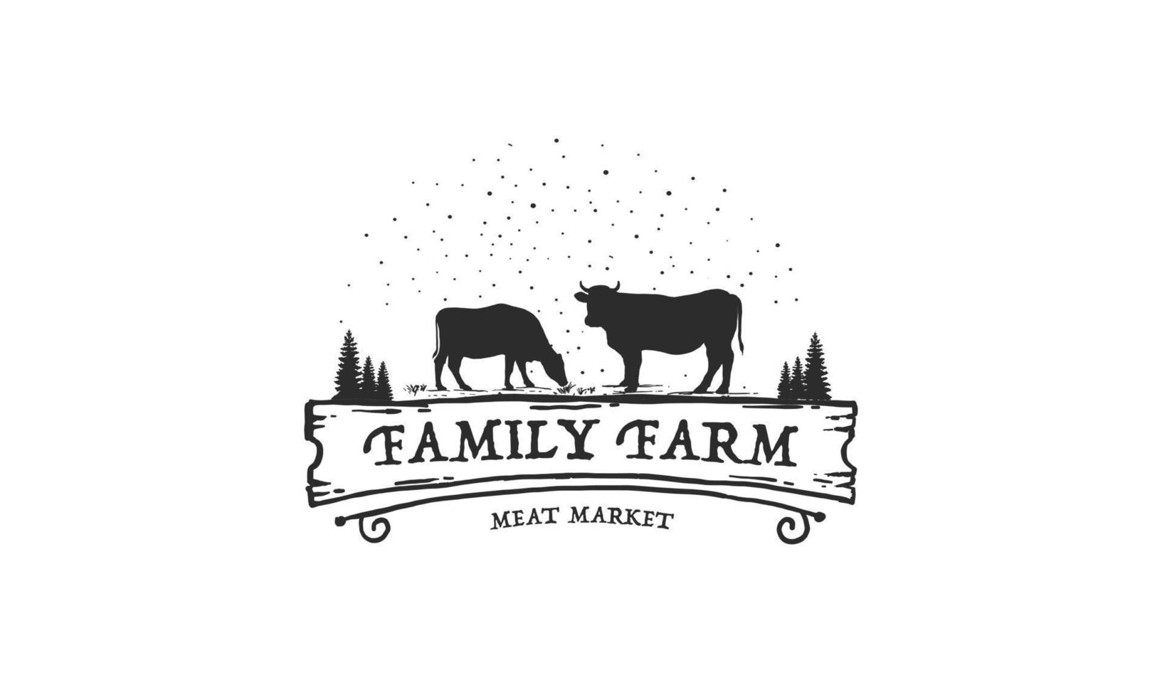Familienfarm-Logo-Design. Emblem-Logo-Design für Rindfleischetiketten. Vektor-Illustration vektor