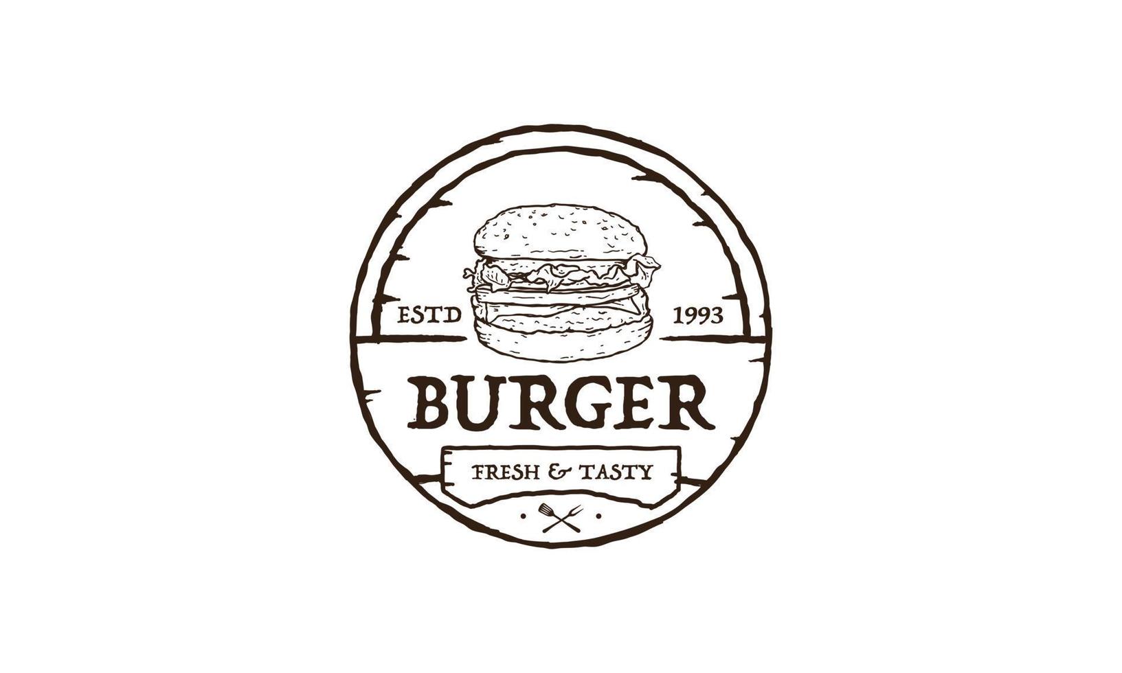 Burger-Stempel mit Logo-Design-Inspiration im Kreislinienstil. Vektor-Illustration vektor