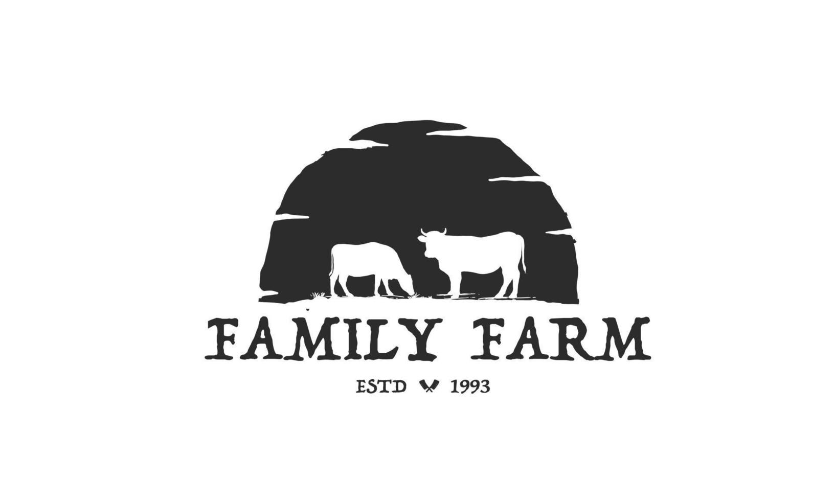 Familienfarm-Logo-Design. Emblem-Logo-Design für Rindfleischetiketten. Vektor-Illustration vektor