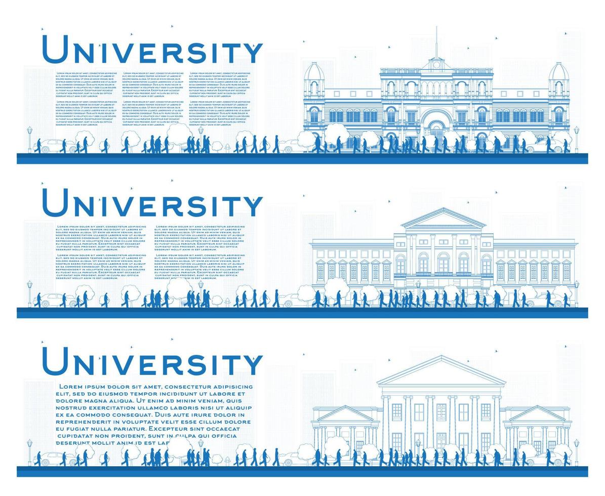 översikt uppsättning av universitet studie banderoller. vektor illustration.