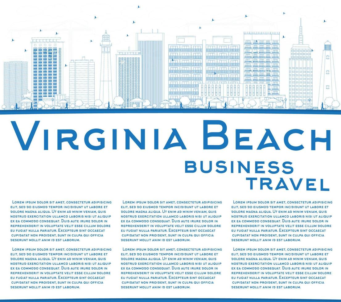 översikt virginia strand virginia horisont med blå byggnader. vektor