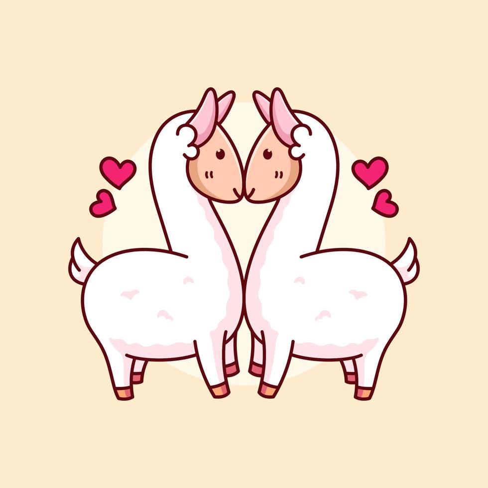 två söt alpacas kissing form kärlek tecknad serie illustration vektor