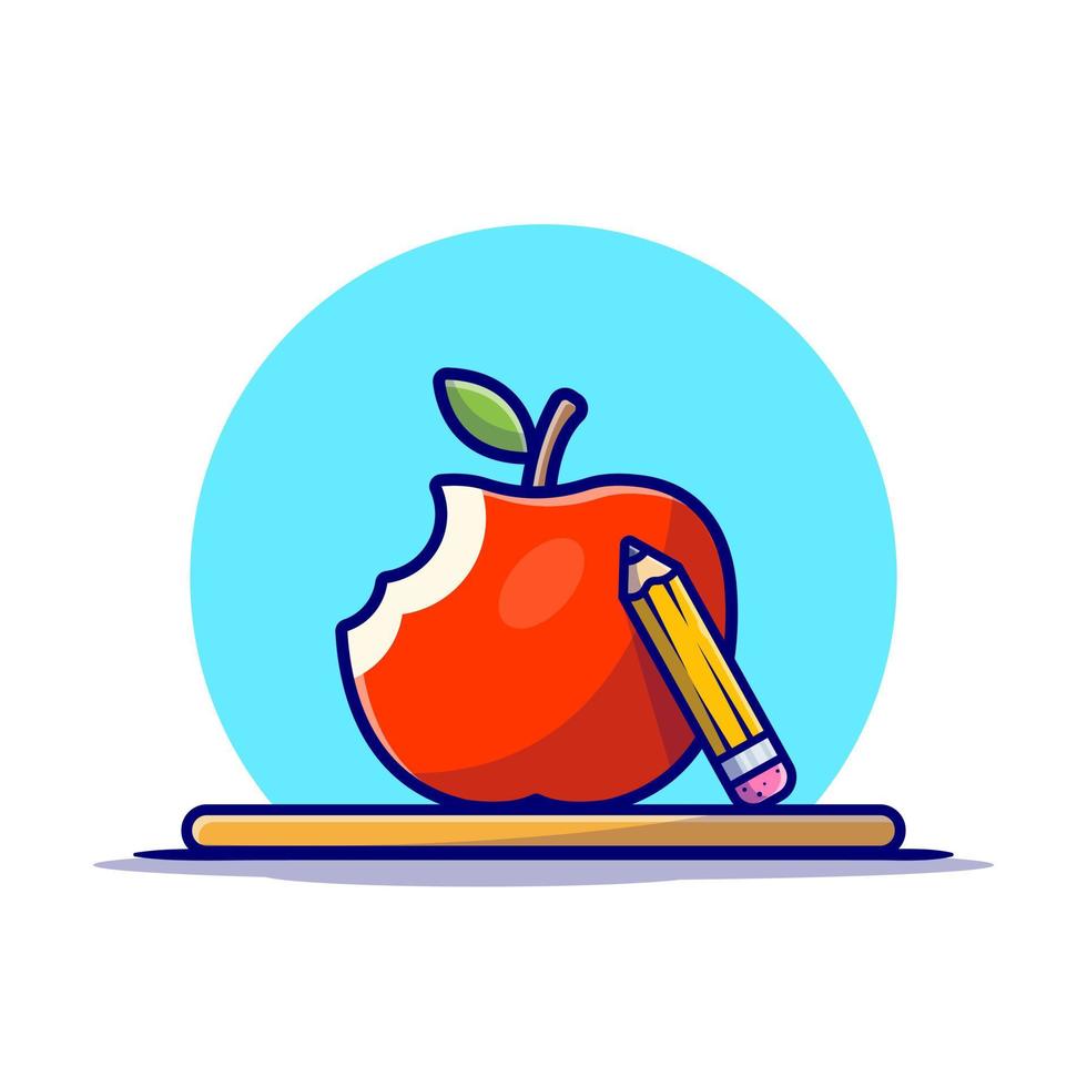 äpple med penna tecknad serie vektor ikon illustration. mat utbildning ikon begrepp isolerat premie vektor. platt tecknad serie stil