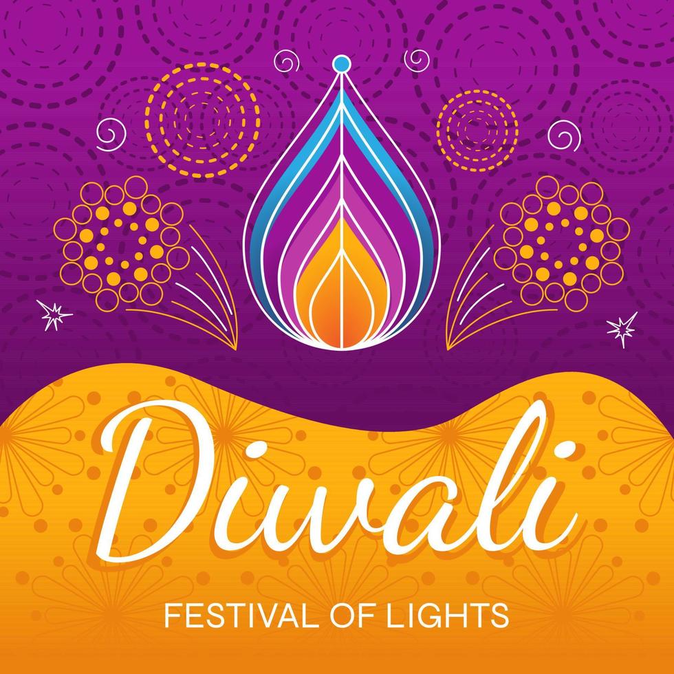 diwali Semester baner. festival av ljus. lila och gul färger. använda sig av för kort, flygblad, affisch, baner, omslag. vektor illustration.