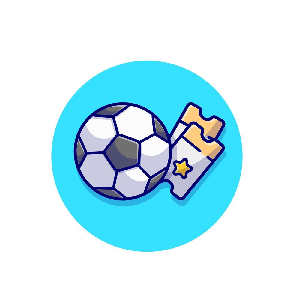 Fußball mit Ticket-Cartoon-Vektor-Symbol-Illustration. Sportobjekt-Icon-Konzept isolierter Premium-Vektor. flacher Cartoon-Stil vektor