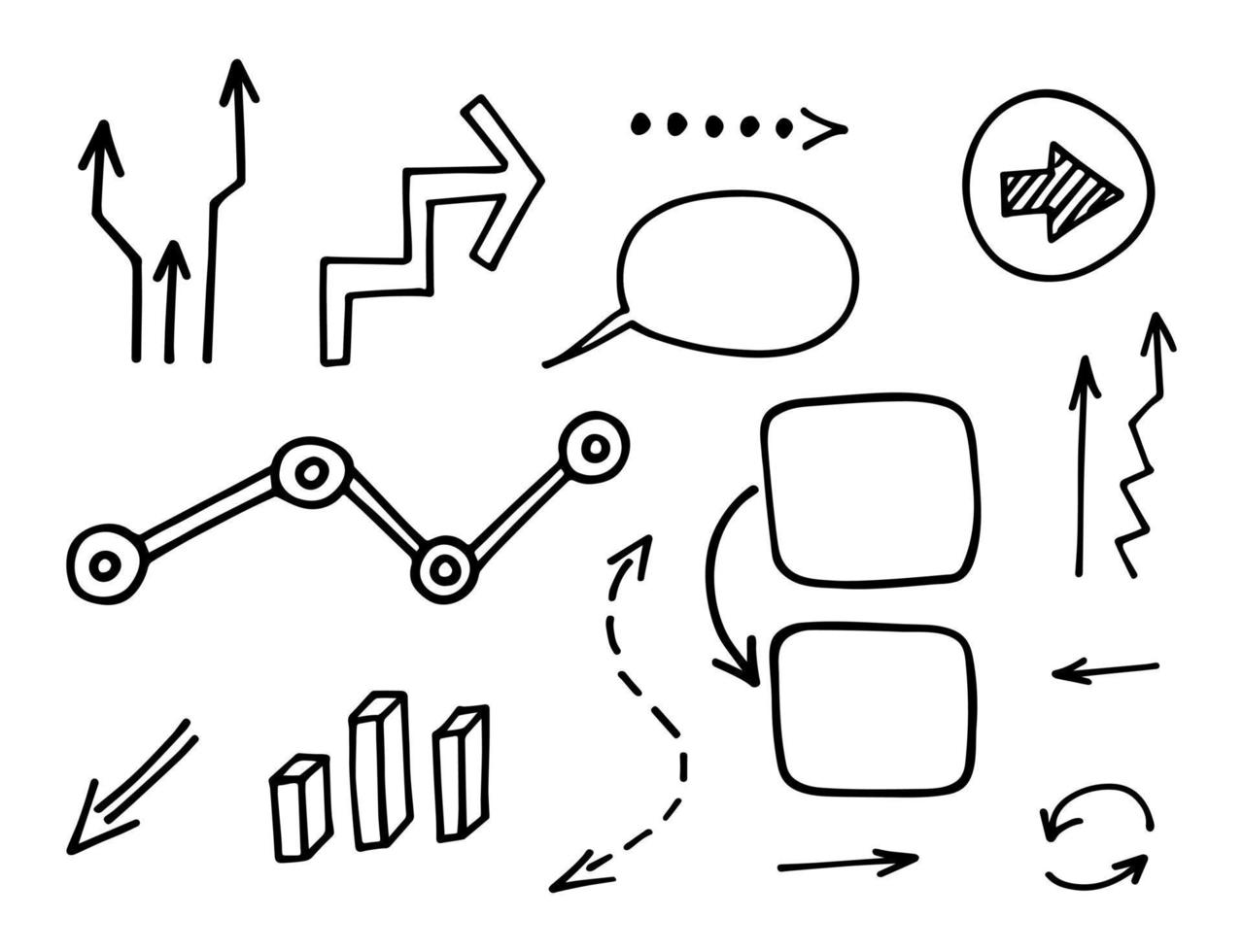 vektorsatz von handgezeichneten pfeilen, elemente für die präsentation. Infografik-Illustration, Business-Doodles-Symbole, isolierte Objekte. skizze des geschäftsprozesses. konzept visuelle geschäftsstrategie, projekt vektor