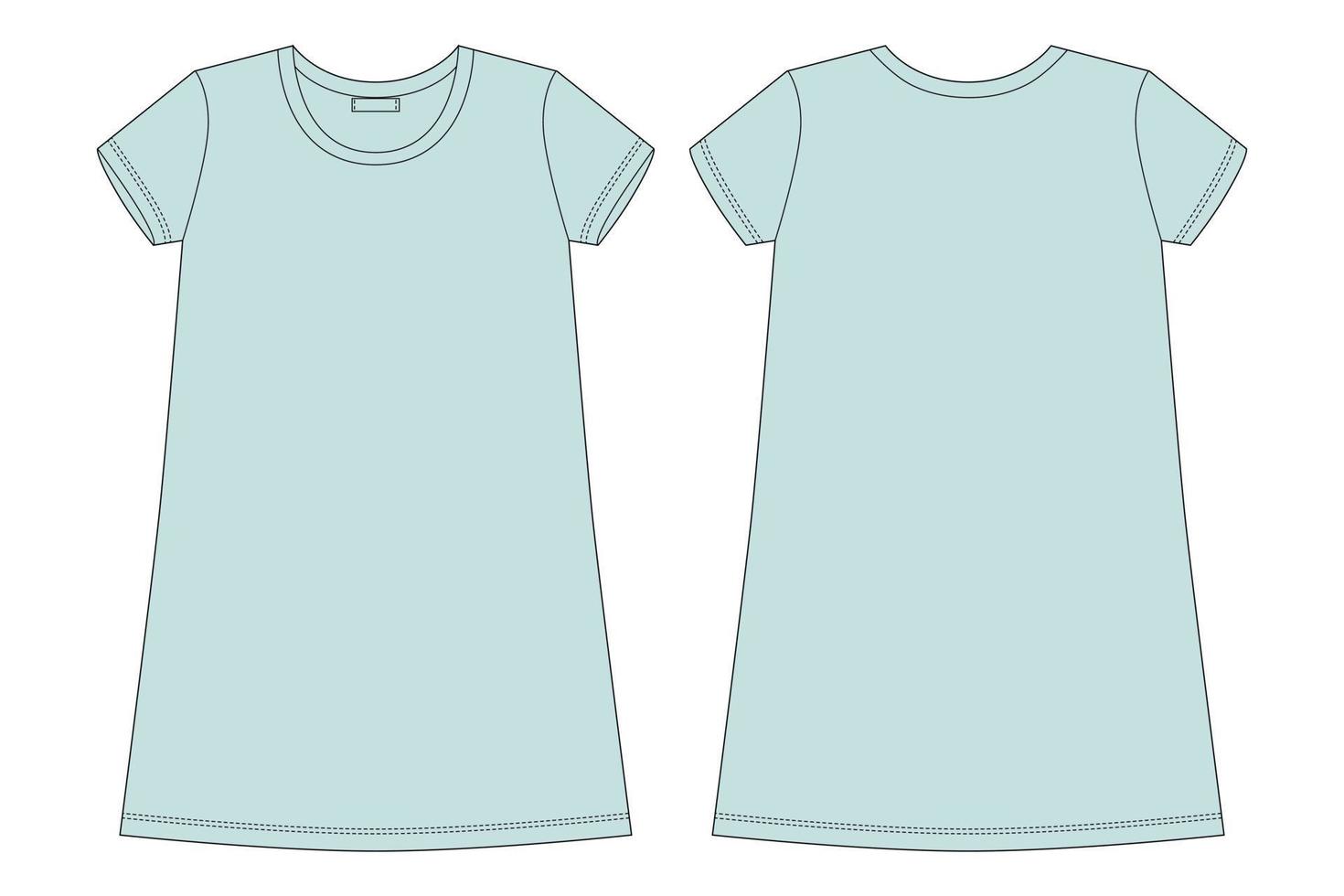 technische skizze des baumwollunterhemds. eierschalenblaue Farbe. Nachthemd für Damen. vektor
