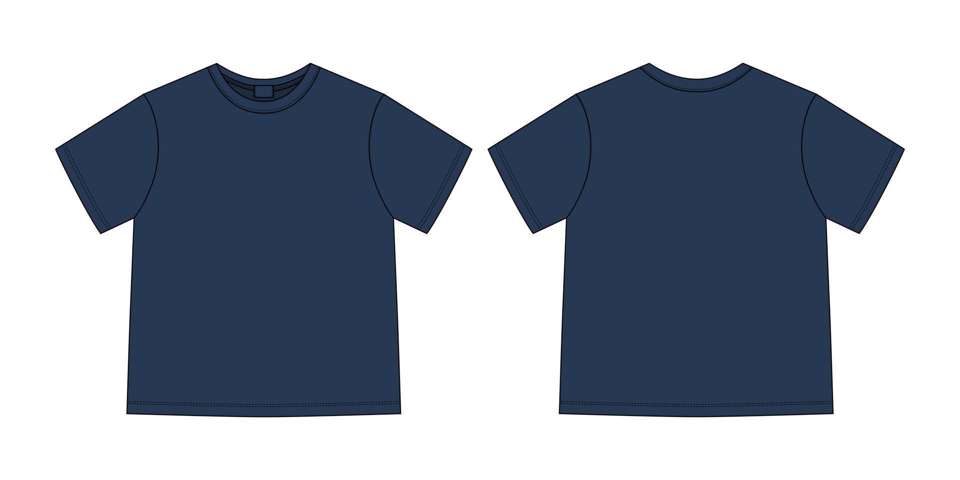 Unisex-T-Shirt der technischen Skizze der Kleidung. dunkelblaue Farbe vektor