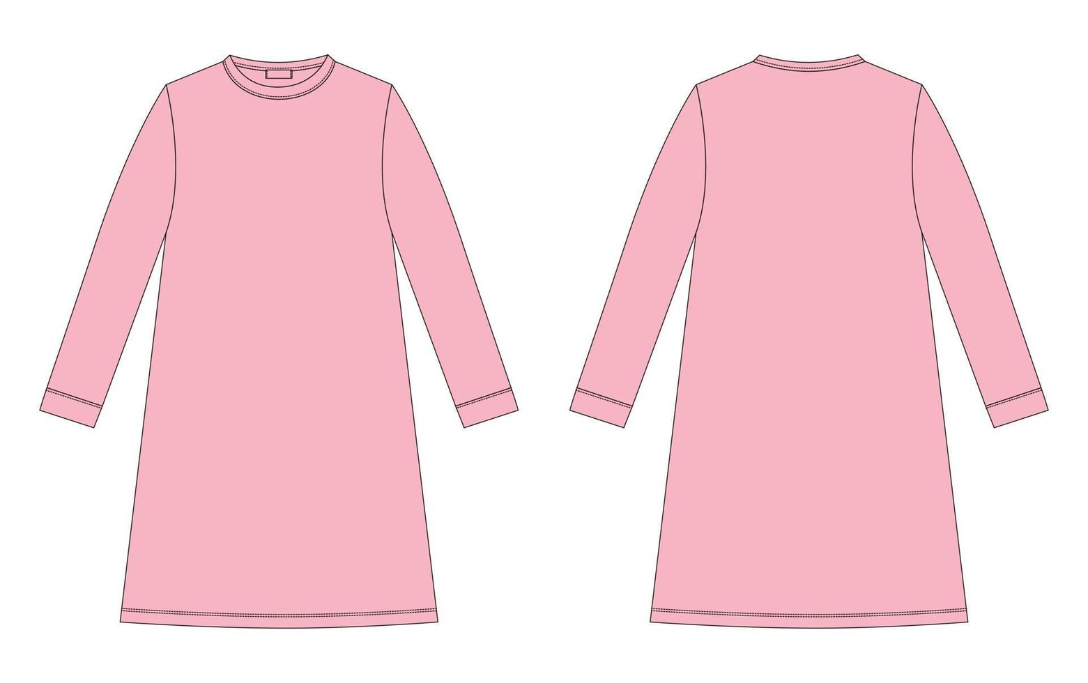 Nachthemd technische Skizze. Baumwollunterhemd für Kinder. Pfirsichrosa Farbe. Nachthemd. vektor