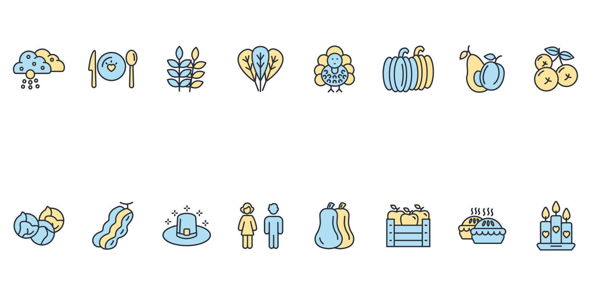 Thanksgiving-Tag-Icons gesetzt. Thanksgiving Day Pack Symbol Vektorelemente für Infografik Web vektor