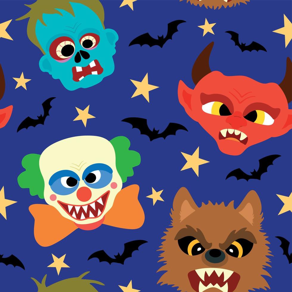 halloween bakgrund sömlös med tecknad serie Semester monster vektor