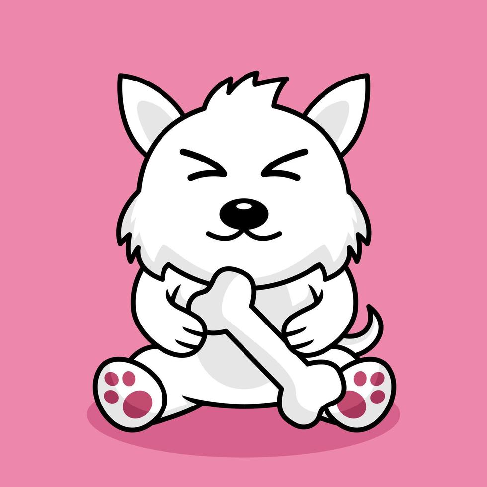 Vektor-Premium-Illustration eines süßen Hundes, der einen Knochen trägt vektor