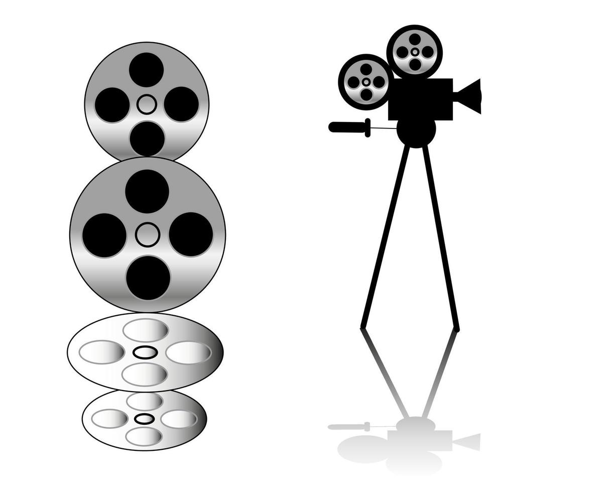 Filmkamera und Filmstreifen auf weißem Hintergrund vektor