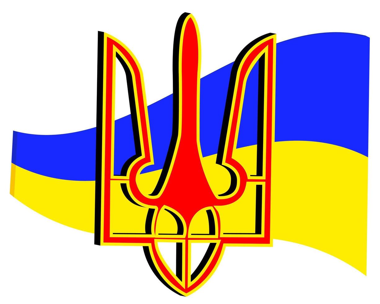 Emblem und Flagge der Ukraine auf weißem Hintergrund vektor