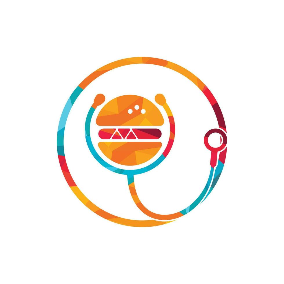 gesundes Lebensmittel-Vektor-Logo-Design. Big Burger mit Stethoskop-Symbol-Logo-Design. vektor