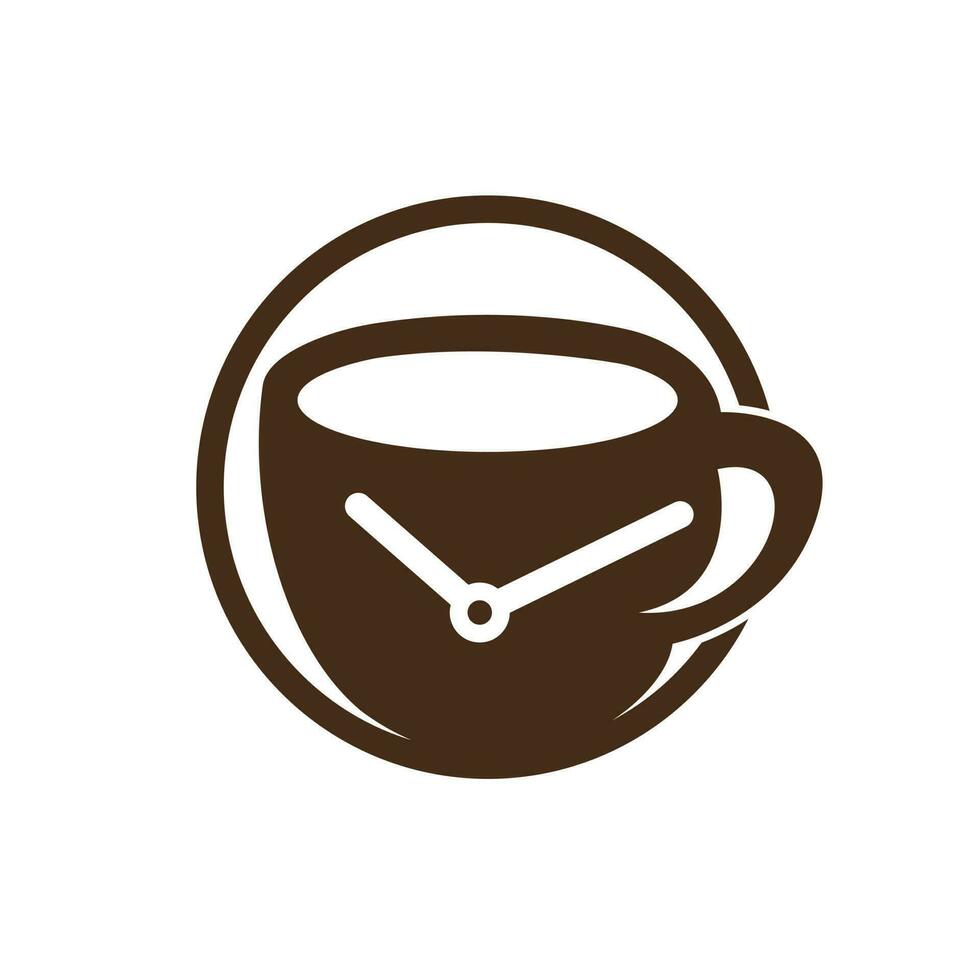 kaffe tid vektor logotyp design. kaffe kopp tid klocka begrepp design.