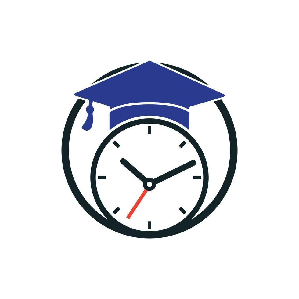 studie tid vektor logotyp design. gradering hatt med klocka ikon design.