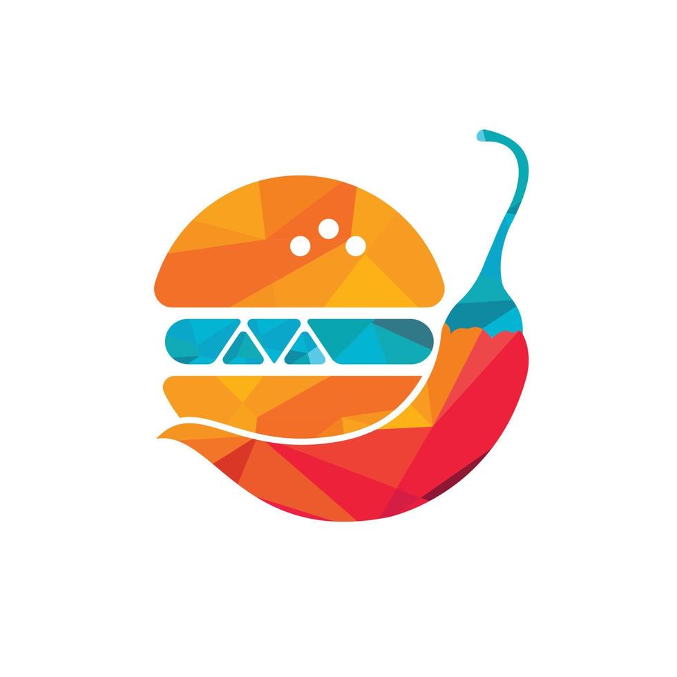 kryddad burger vektor logotyp design. chili och burger ikon logotyp design.