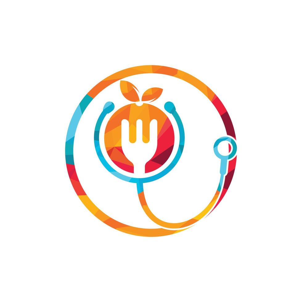 medizinische Lebensmittel-Vektor-Logo-Design-Vorlage. Stethoskop und gesunde Ernährung Logo-Konzept. vektor
