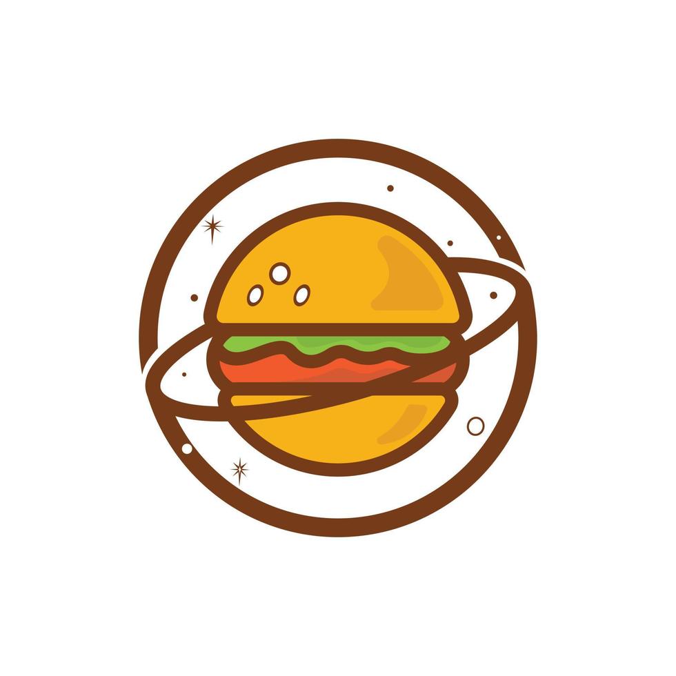 burger planet vektor logotyp design. mat Kafé och restaurang logotyp begrepp.